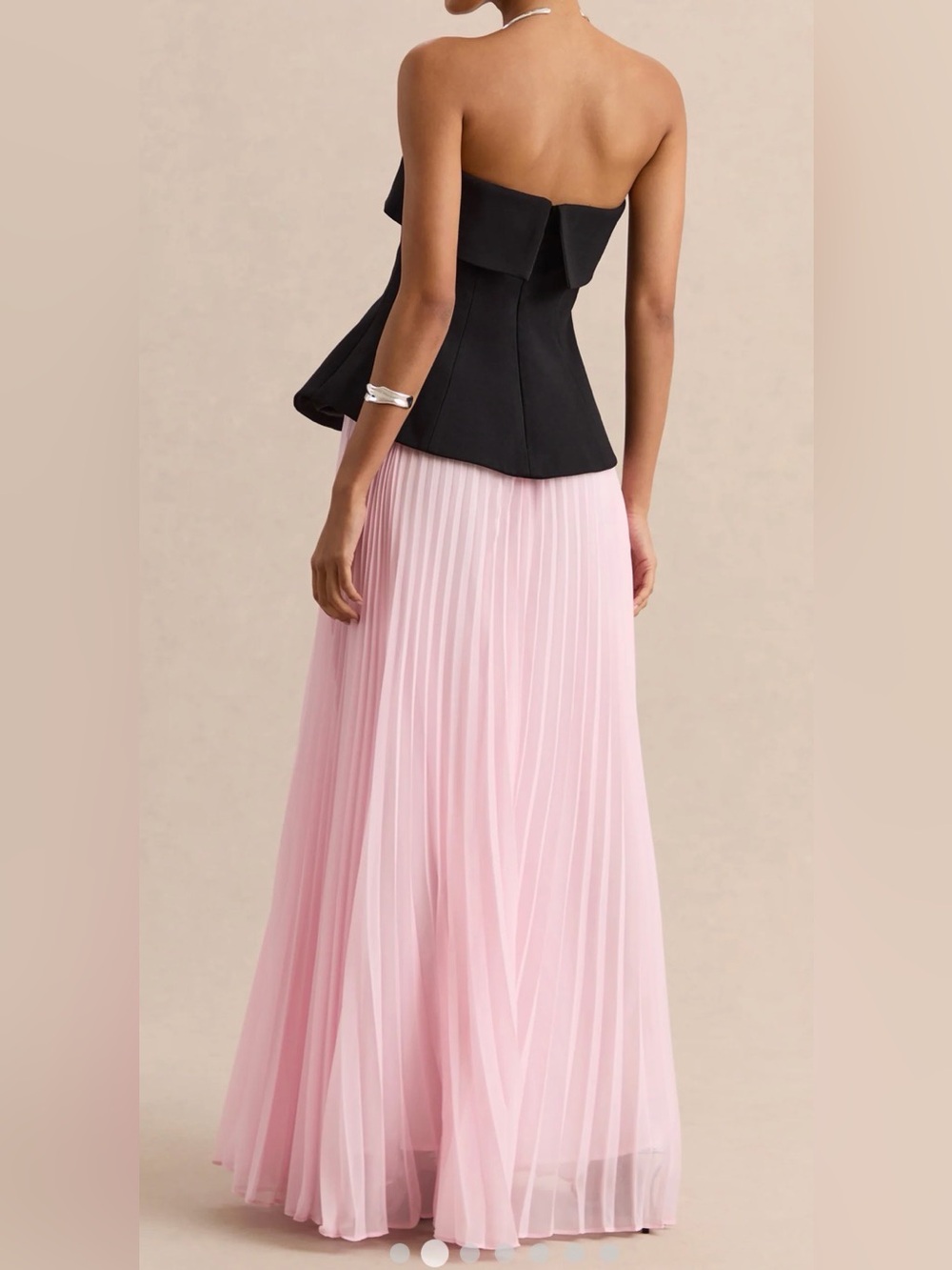 Club L London Stellara Gown - Black Bandeau Top with Pink Pleated Maxi Skirt - Picture 2 of 3
